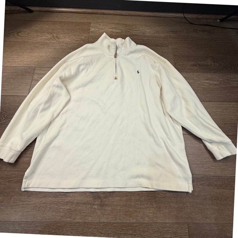 Polo Ralph Lauren Mens Cream Quarter Zip Pullover Sweatshirt Pony Holiday Winter